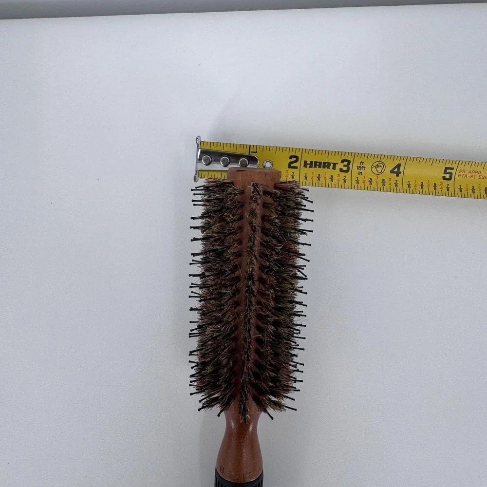 BESTOOL Round Hair Brush Brown Wood Handle Nylon Bristle Rubber Grip 9 In Style